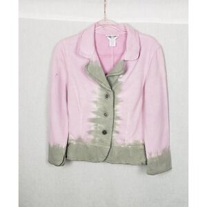 Hard Tail Forever Pink Sage Green Tie Dye Cotton Fleece Blazer Jacket L Y2K Boho